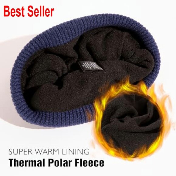 Merino Wool Fleece-Lined Beanie Warm Winter Hat Unisex Classic Hiking Skiing